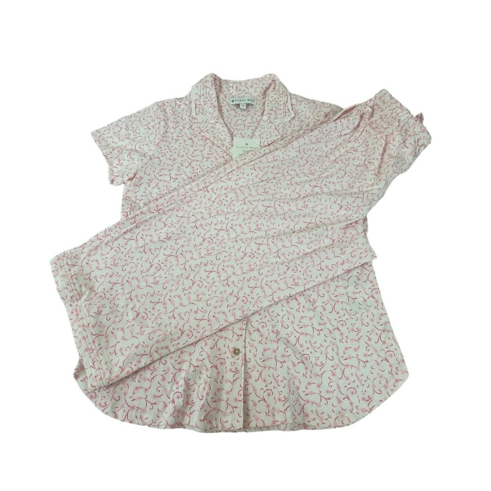Eileen‎ West Capri Pajama Set Top Bottom Sz S Womens Pink Floral Cotton